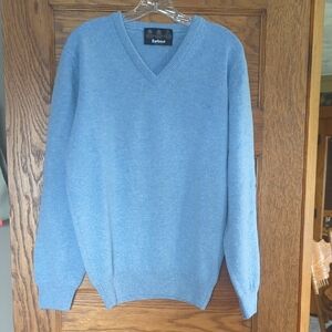 Barbour Lambswool Sports Vee Glacier Blue Sweater Size Men's Medium